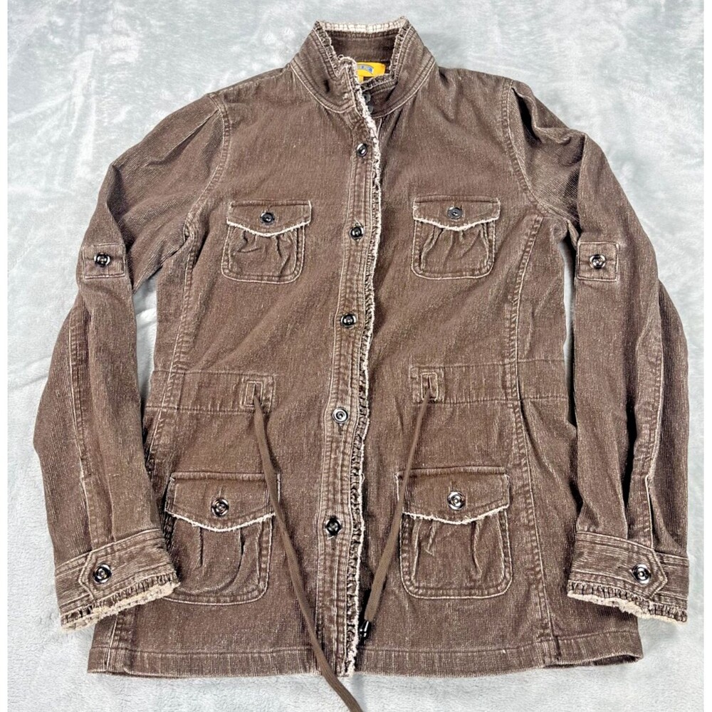 209 Wst Women 2 Brown Corduroy Utility Cargo Jacket Drawstring Pockets